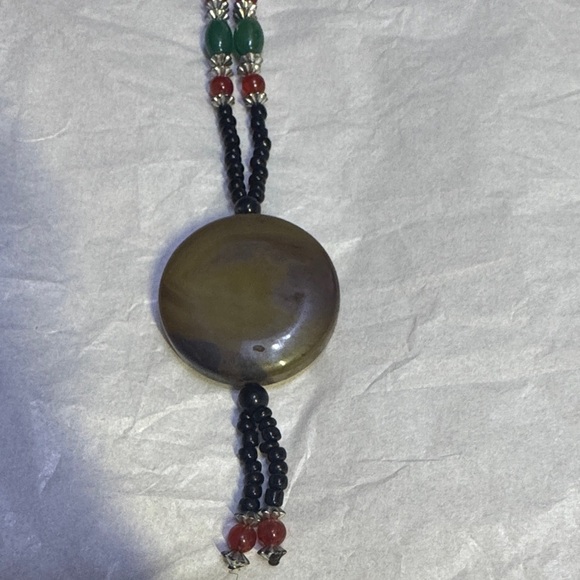 VINTAGE AFRICAN TUAREG NECKLACE  TRIBAL PENDANT AMBER STONE - Picture 3 of 5